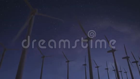 风电机组能量的场景动画晚上的时间视频的预览图