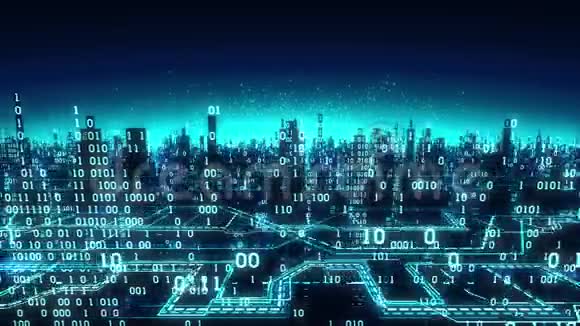 抽象未来主义二元城市的鸟瞰图一个高科技背景数字阵列连接到全球网络矩阵视频的预览图