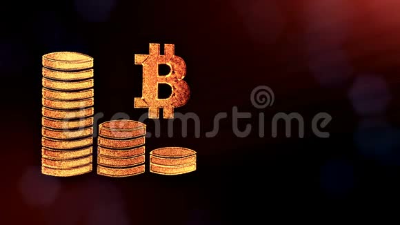 比特币和一堆硬币的标志金融背景由辉光粒子作为图像全息图三维环视频的预览图