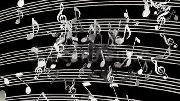 黑色白色的抽象飞行音符视频的预览图