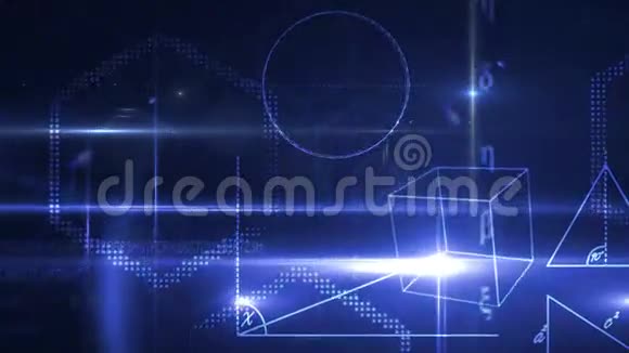 蓝色背景上的数学方程式和形状视频的预览图