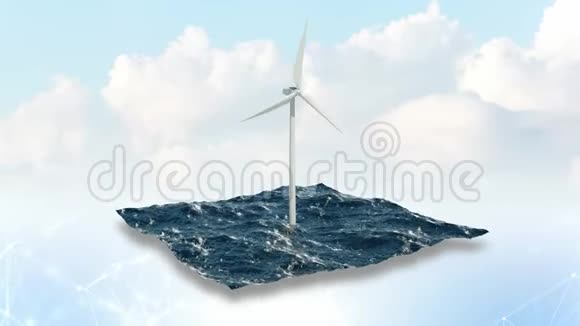 天空背景的海上风车3D4K视频的预览图