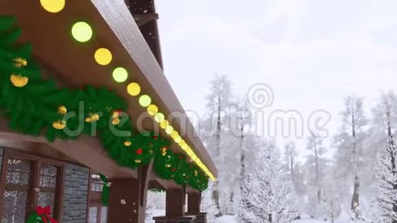 用圣诞灯光装饰的乡村房子视频的预览图