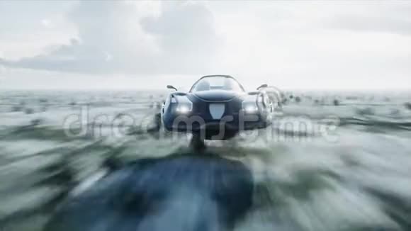 未来派飞车与三维模特女子快速驾驶沙漠未来的概念现实的4k动画视频的预览图