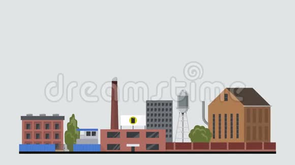 平面风格工厂动画揭示生态大气污染烟囱动画烟雾概念视频的预览图