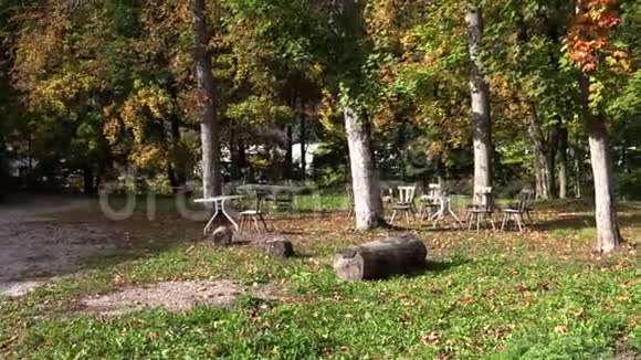 秋天在树叶中废弃的公园视频的预览图