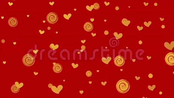 红色背景下的金色心脏和圆圈视频的预览图