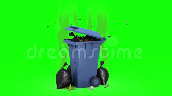 垃圾桶和垃圾袋3D动画绿色屏幕可循环视频的预览图