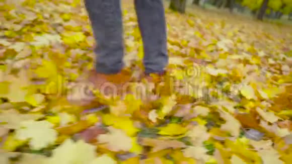 一个穿皮鞋的人正在公园里散步视频的预览图