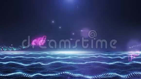 抽象迷人的蓝色粉红场与飞舞的蝴蝶视频的预览图