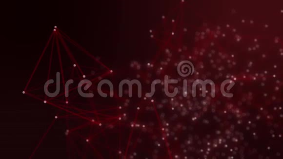 在明亮的红色背景上抽象连接的点技术概念视频的预览图