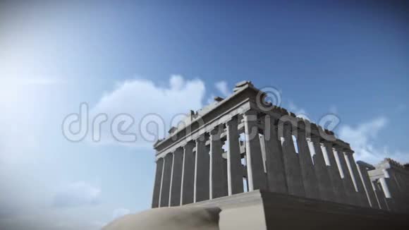 希腊雅典卫城帕台农神庙上空的飞机镜头视频的预览图