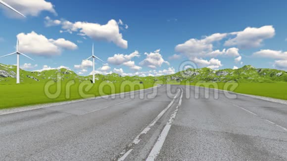 带有汽车卡车的道路两个方向和风力涡轮机视频的预览图