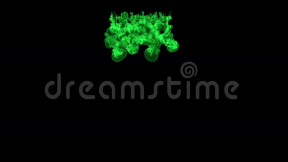 计算机图形像绿色墨水在黑色背景下在水中扩散三维渲染体素图形计算机计算机视频的预览图