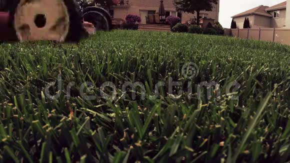男人用割草机在院子里割草视频的预览图