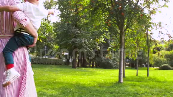 快乐的一家人在夏天公园散步视频的预览图