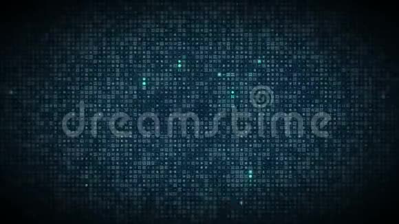 技术数据流电网上出现明亮的蓝色发光计算机符号视频的预览图