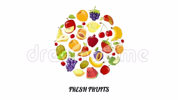 新鲜水果圈动画水果出现在白色上视频的预览图
