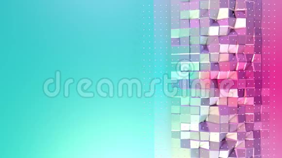 抽象简单的蓝色粉红色低聚三维表面和飞行白色晶体作为未来的网络空间软几何视频的预览图
