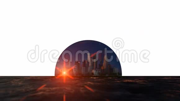 现代城市在海洋上的玻璃穹顶日出时间白色视频的预览图