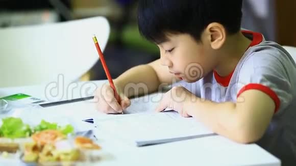 亚洲男孩在家做作业视频的预览图