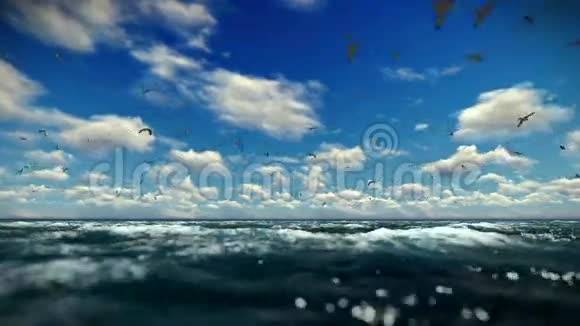 游轮开航时光流逝午后的云彩和海鸥包括声音视频的预览图