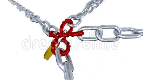 一个挂锁锁四个金属链与四个带缩放效果的无限旋转视频的预览图