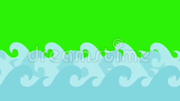 卡通海豚在绿色屏幕上的海浪中跳跃视频的预览图
