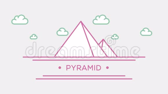 埃及金字塔部分的集合动画勾勒地标4K镜头视频的预览图