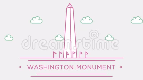 华盛顿纪念碑部分的集合动画勾勒地标4K镜头视频的预览图