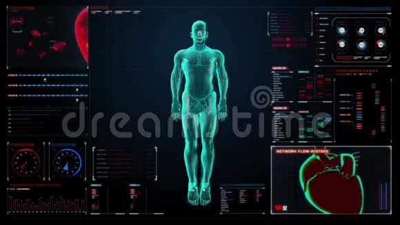 缩小人体内脏数字显示仪表板消化系统前面的风景视频的预览图