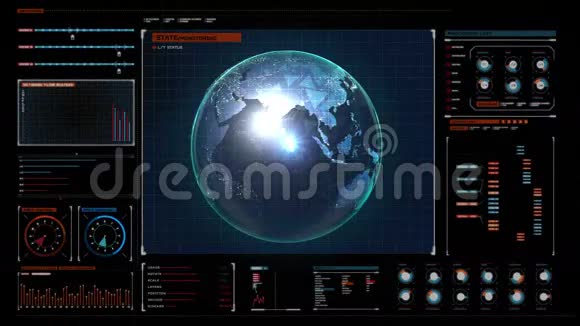 旋转地球扩展数字显示面板中的社交网络服务3D视频的预览图