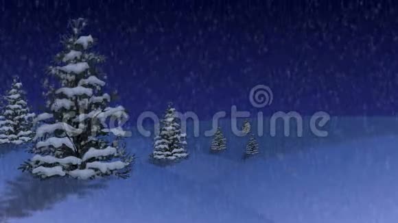 雪山上的圣诞和新年树卡通风格视频的预览图