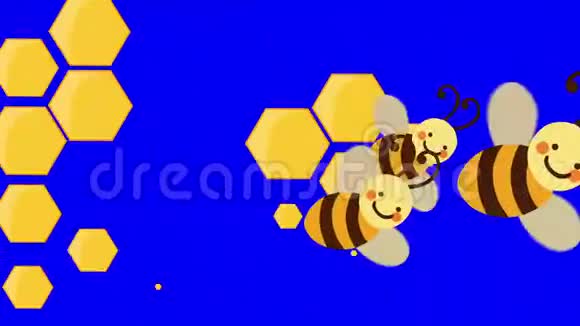 蜜蜂蜂巢与飞蜂电影蓝屏过渡视频的预览图
