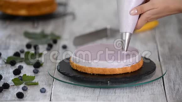 烹饪理念专业甜点制作美味蛋糕特写视频的预览图