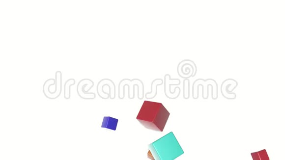 彩色立方体散射在白色上3D渲染视频的预览图