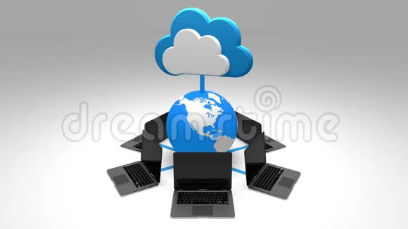 更新信息云旋转地球和笔记本电脑云计算概念视频的预览图