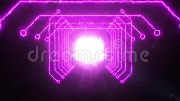缩放数字光路隧道背景的无缝粉色抽象动画视频的预览图