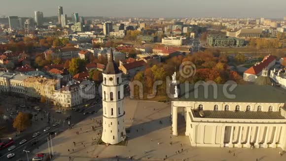 维尔纽斯大教堂广场的空中晨景视频的预览图