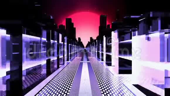 飞在未来的科幻城市霓虹闪烁的摩天大楼失踪了视频的预览图