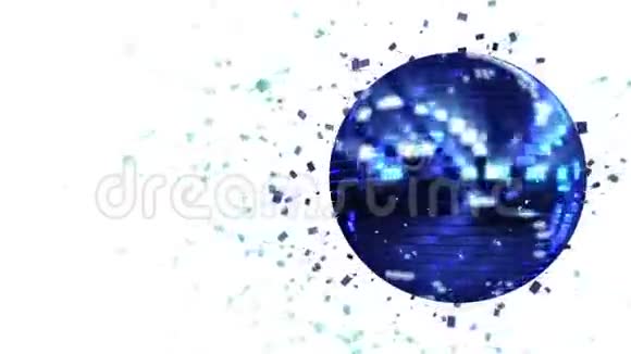 旋转的深蓝色辉光迪斯科球组成的立方体晶体与闪亮的条纹视频的预览图