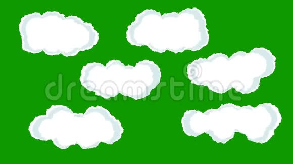 绿色屏幕背景上的一套卡通云复古风格视频的预览图