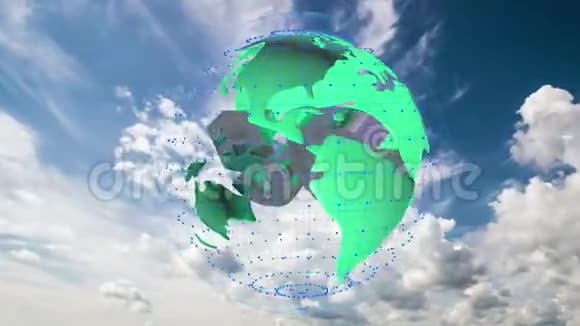 5g符号在地球模型内旋转背景是云天延时视频循环阿尔法视频的预览图