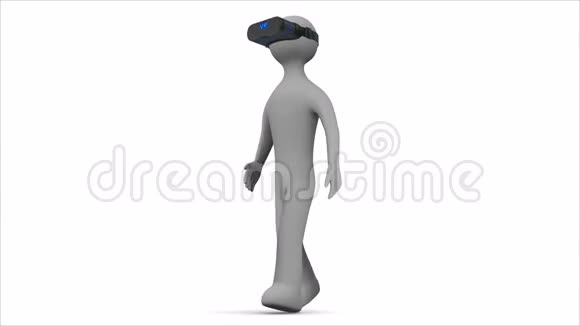 三维人在虚拟现实耳机中行走阿尔法冰铜循环视频的预览图