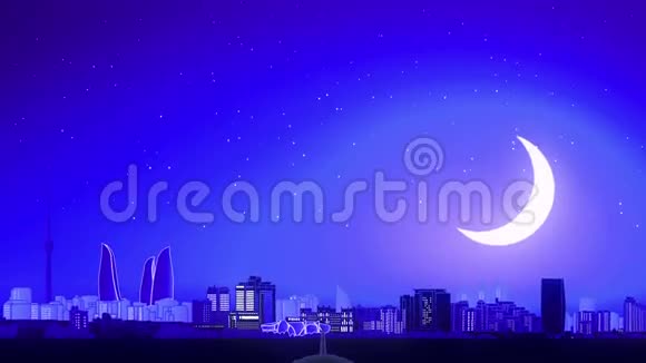 巴库阿塞拜疆飞机起飞月夜蓝天线视频的预览图