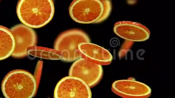 切片橙色落在黑色背景上无缝环CG视频的预览图