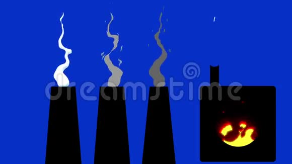 蓝屏背景下的卡通工厂烟囱和熔炼锅视频的预览图