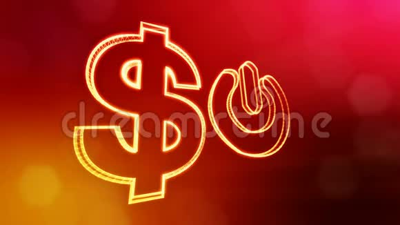 美元标志和徽章的关闭按钮发光粒子的金融背景具有景深的3D循环动画视频的预览图