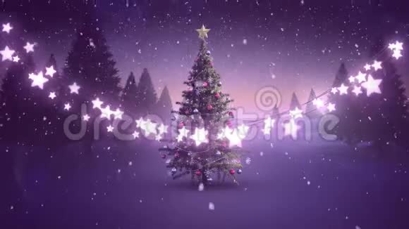 闪烁着一串串串的仙女灯和圣诞树视频的预览图