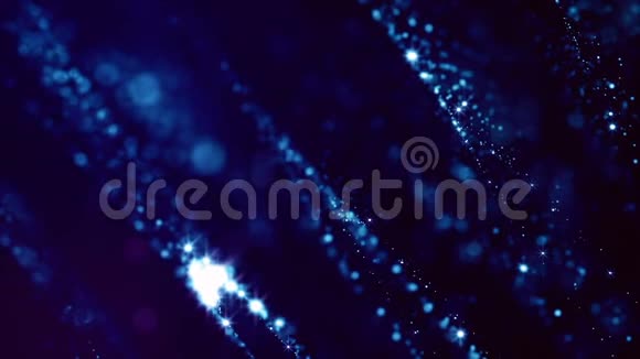 在深蓝色背景上的气泡粒子的三维组成具有深度和波克效应照明视频的预览图
